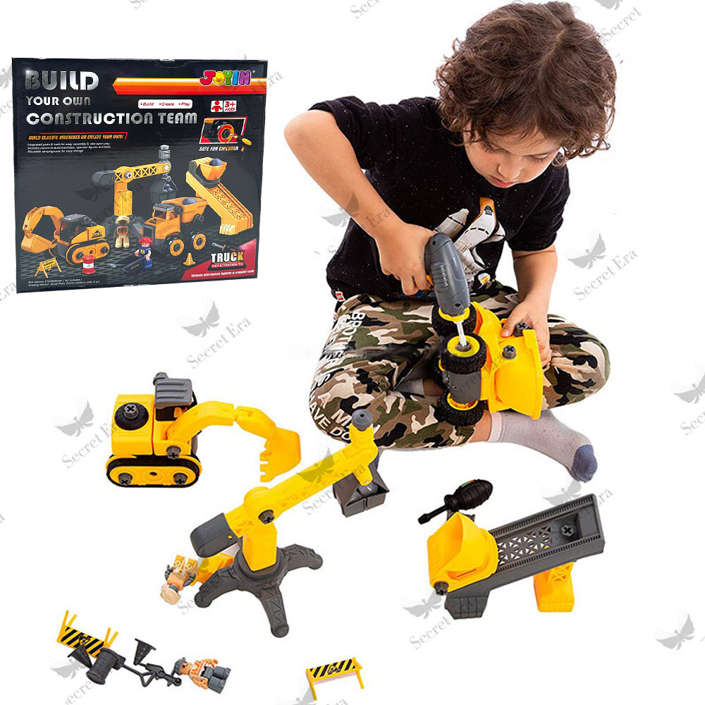 Construction Vehicles Toy Set Digger Dump Truck Tractor Trailer