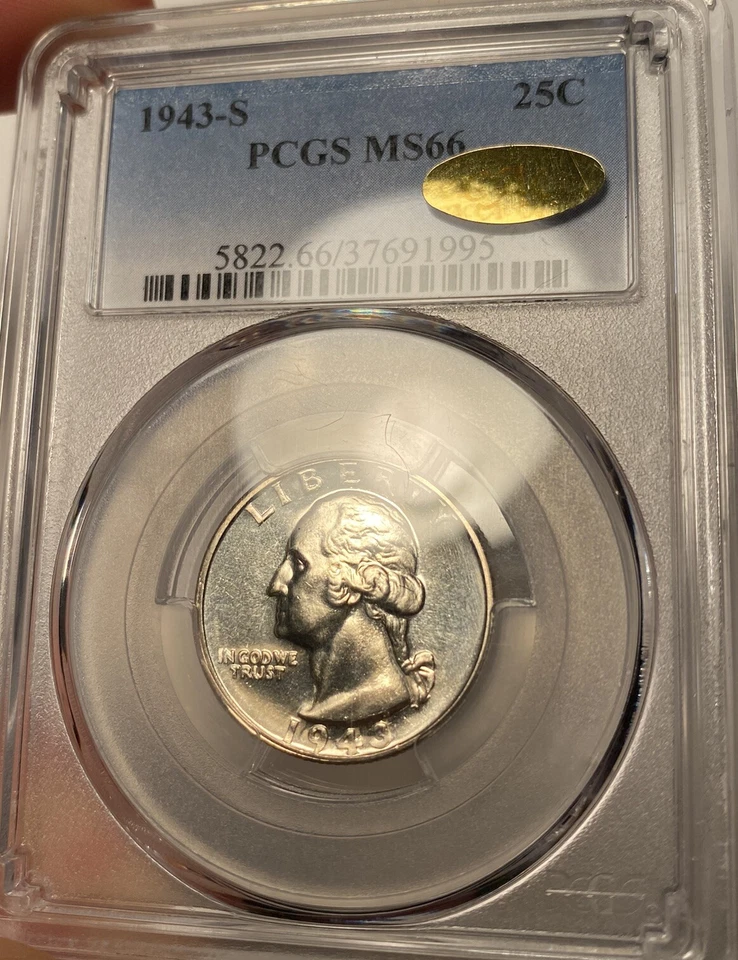 1943-S Washington Quarter PCGS MS66 Gold CAC Sticker PL Prooflike Obverse - Image 2 of 4
