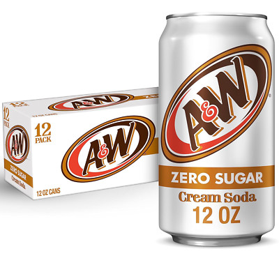A&W Cream Soda Zero Sugar, 12 Fl Oz Cans, 12 Pack