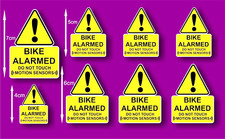 8x Motorcycle Alarm Warning Bike stickers. Printed on clear vinyl, laminated.
