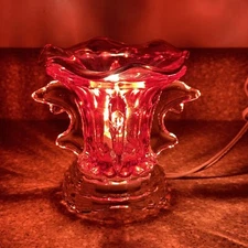 Aroma Red Glass Lamp Wax Tart Scented Oil Warmer Burner Electric With Dimmer