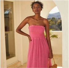 Anthropologie  The Marisol Smocked Gauze Maxi Dress SIZE L new Pink nwt