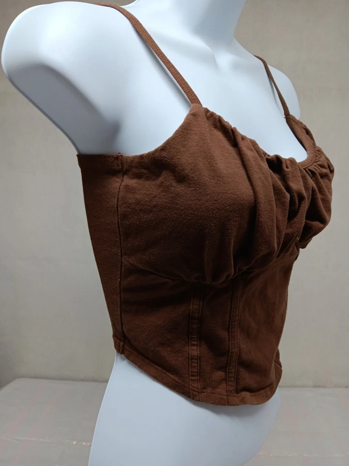 HOLLISTER WOMENS LARGE BROWN SPAGHETTI STRAP CROPPED TANK TOP - Image 4 of 4