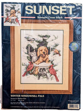 Sunset Stamped Cross Stitch Kit Winter Windowsill Pals 13111 Barbara Goss Design