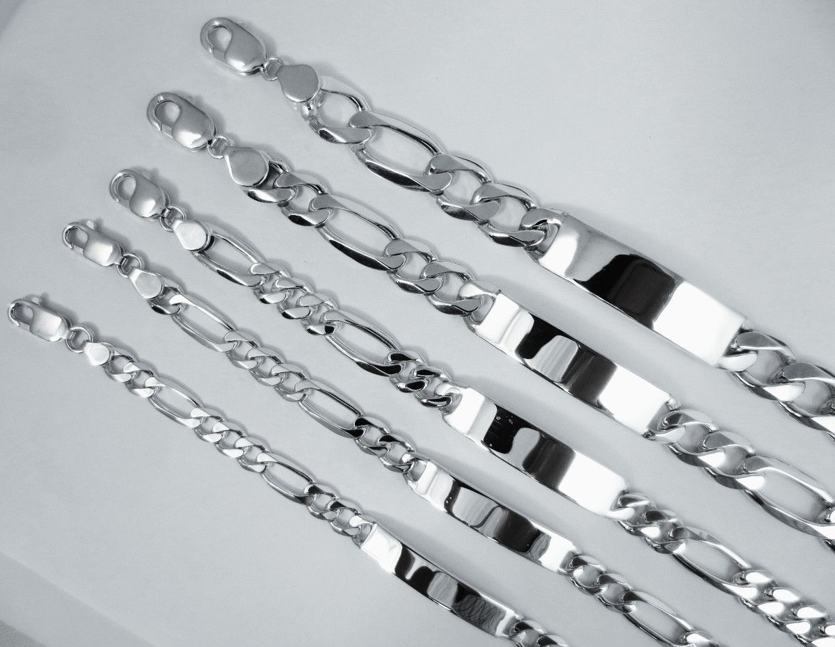 ID Bracelet Figaro, 7,8,9 inch. Sterling Silver Pure .925, 7mm,8mm