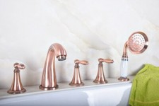 Antique Red Copper 5-Hole Roman Bathroom Hand Shower Faucet Tub Mixer Tap 2tf196
