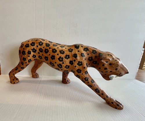 LARGE 24” Leather Wrapped Vintage Leopard Statue-Mid Century Safari Jungle Decor - Picture 23 of 23