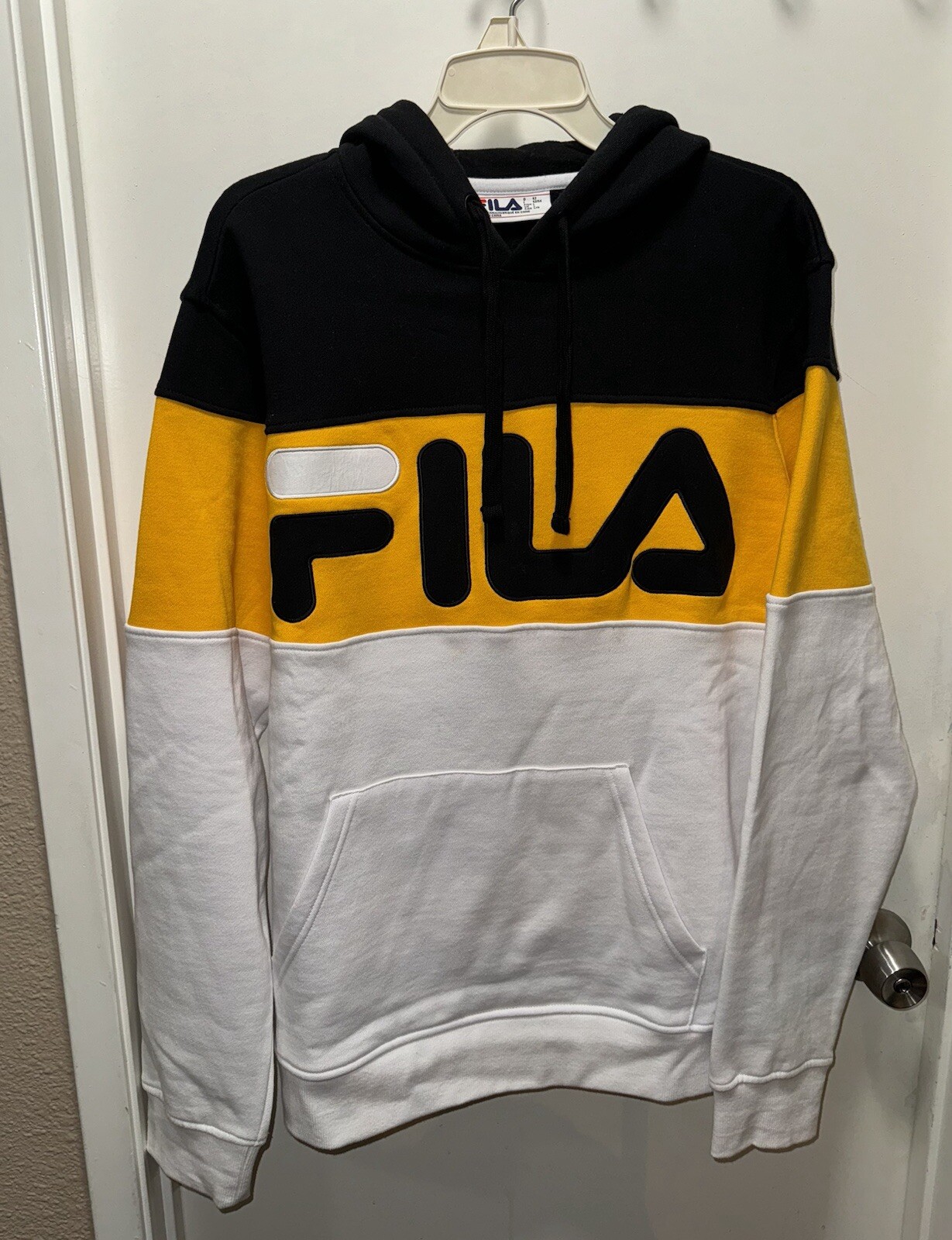 FILA Felpa con Cappuccio Nero Giallo Bianco Uomo L