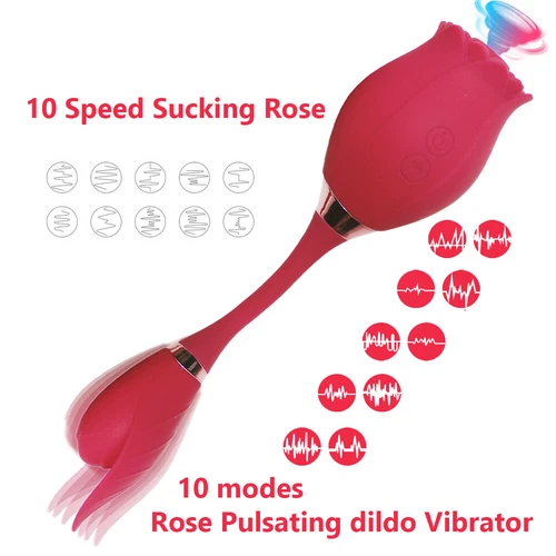 Rose Clit Sucking Vibrator G-spot Dildo Strong Sucker Sex Toys for Women Couple - Picture 7 of 13