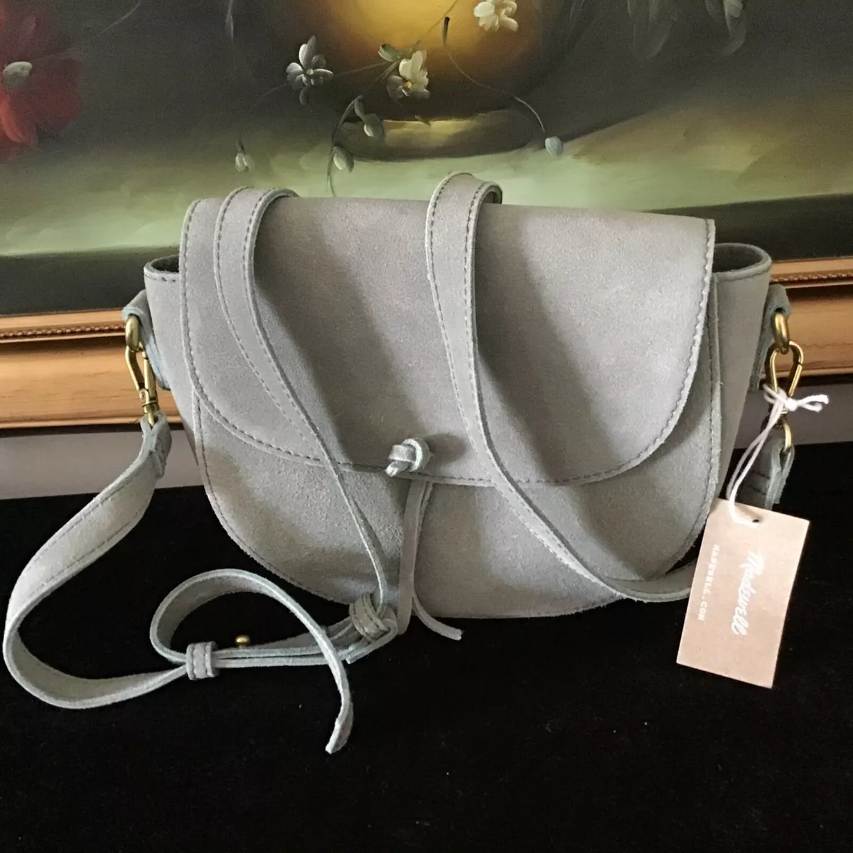 NWT Madewell by J.Crew The Elsewhere Tie Saddle Bag in Suede Crossbody 138