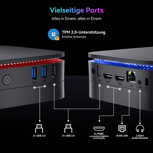 Huidun Mini PC H30 Intel N150 16GB RAM 512GB SSD Windows 11Pro 4K UHD Max 3,6GHz - Afbeelding 10 van 11