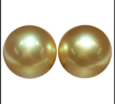 Pair of 14-15mm South Sea Genuine Gold Round Loose Pearl Undrilled Women Jewelry
