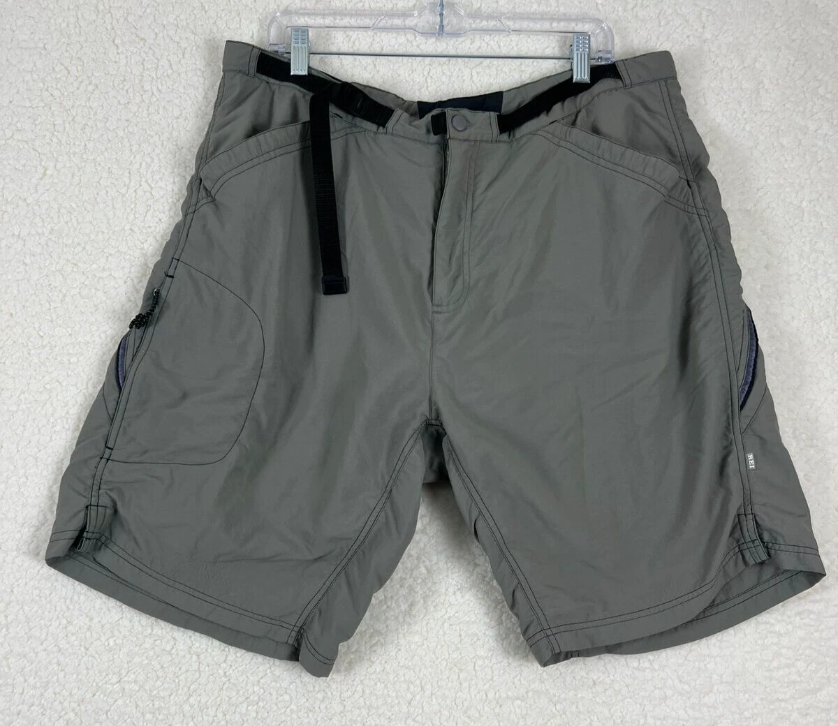 REI Shorts Mens Extra Large Padded Lining Cargo Belted Fishing Hiking Grey