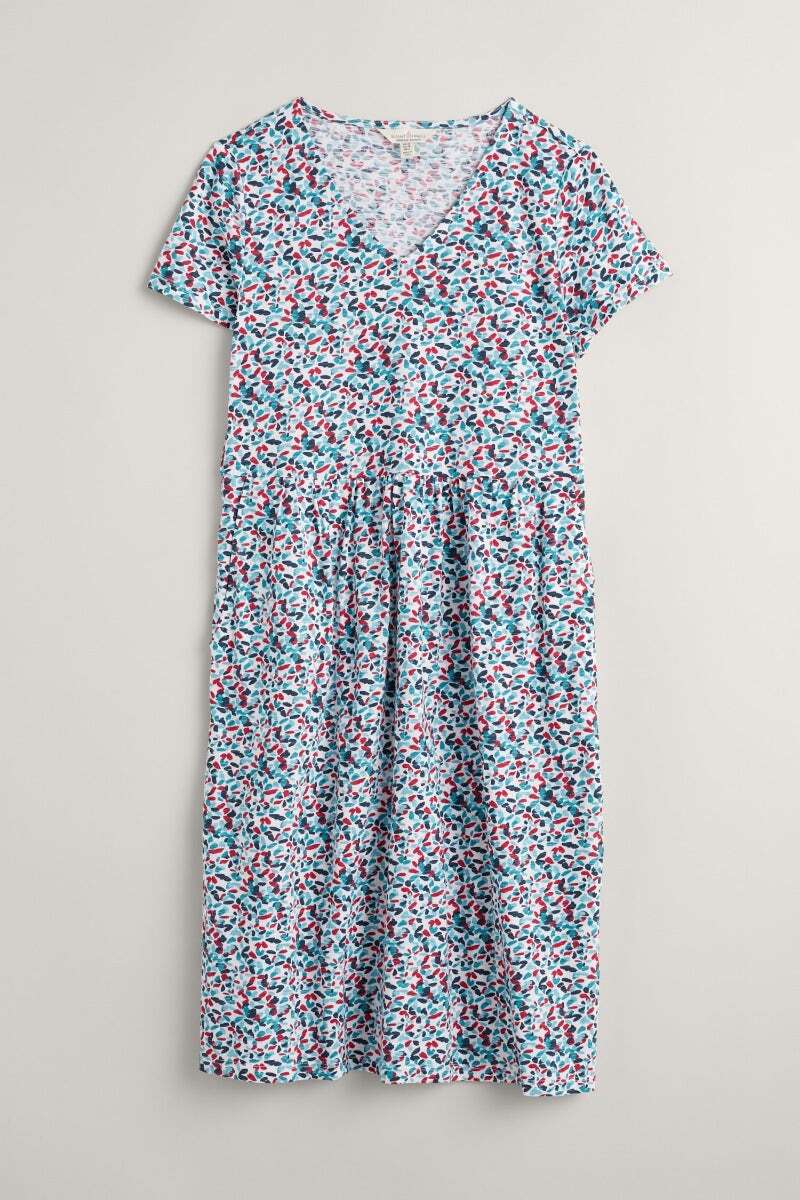 Seasalt Women's Dress teal Brush Drawing Vneck Jersey Dress Petite Wild M eBay