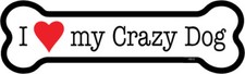 I Heart Love My Crazy Dog Dog Bone Car Magnet 2" x 7" USA Made