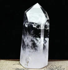 Natural Polished White Clear Quartz Crystal Stone Obelisk Wand Point Healing