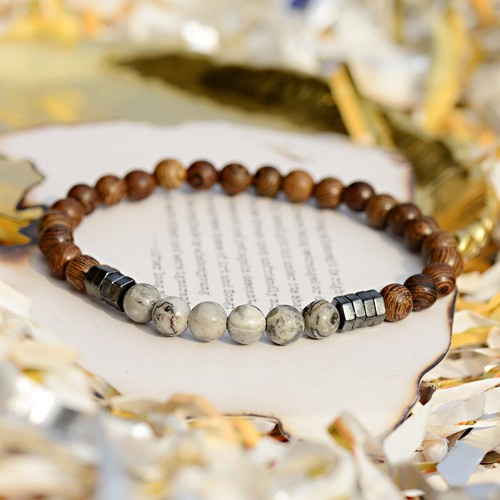 Fashion Handmade Men Bracelet Hematite Natural Stone Wood Unisex Beads Bracelets - Picture 47 of 51