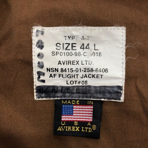 AVIREX A-2 Leather Flight Jacket Military Brown Men's Size 44 L Made in USA - Picture 8 of 9