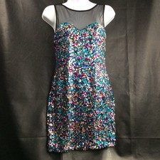 Chico Women Mesh & Sequin Dress Cocktail Y2K Multicolored Bodycon Evening Sz S