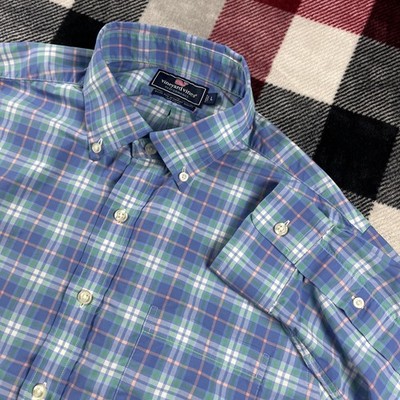 Vineyard Vines Shirt Mens L Button Performance Murray Check Preppy 100% Nylon