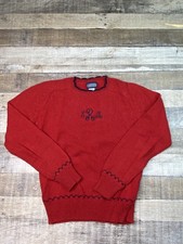 VTG Lands' End 100 Pure Wool Sweater Womens M Nordic Ski Red Knit Crew Read 90s