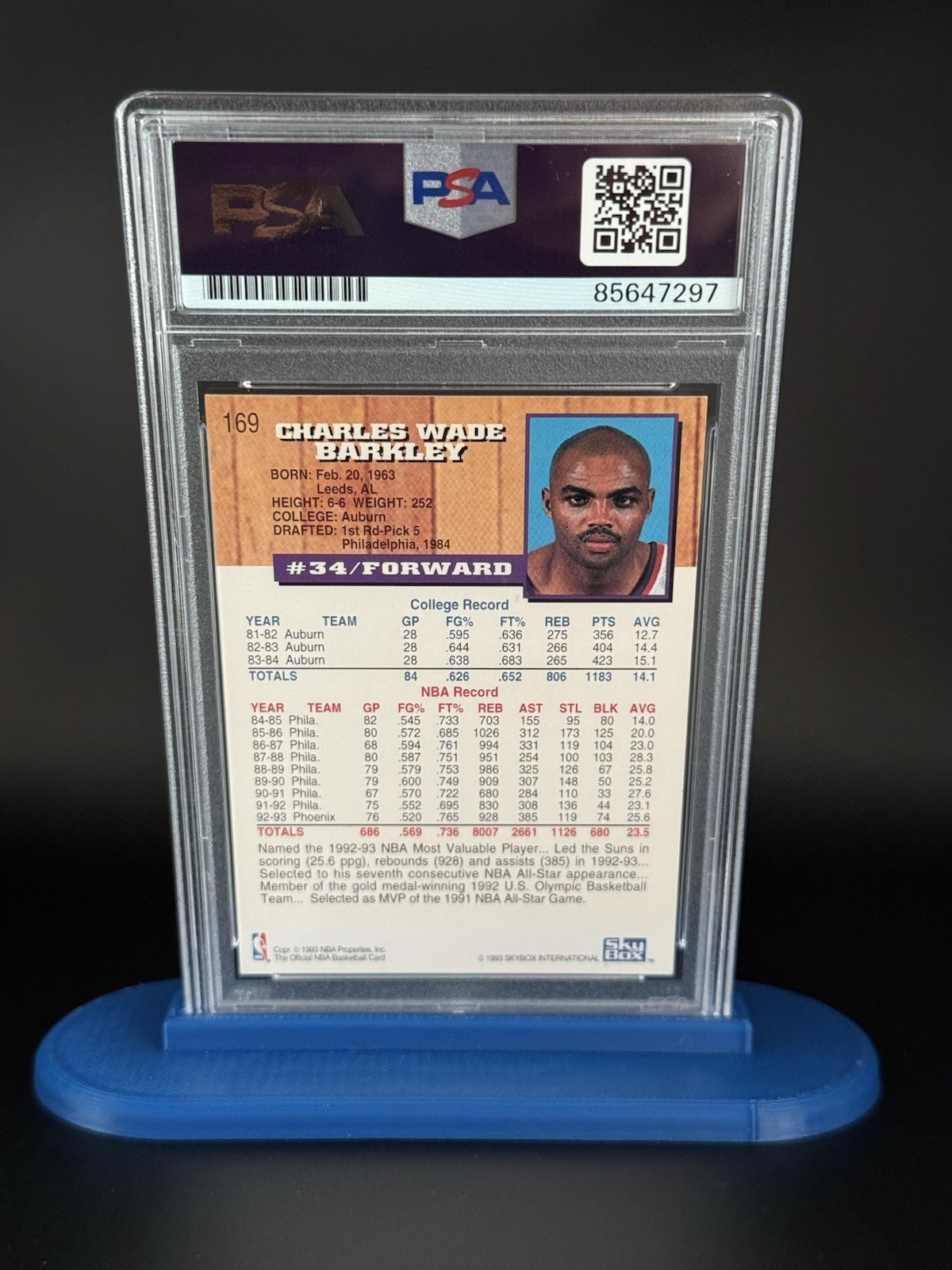 Charles Barkley Signed 1992-93 NBA Hoops Card #169  (PSA) view 2