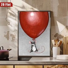 Adorable Mouse Red Balloon Collage Canvas Art Framed Whimsical Wall Decor Gift