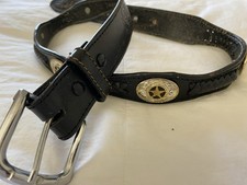 Black Leather Western Tooled Belt 36" M L with Silver Texas Star Embellishment