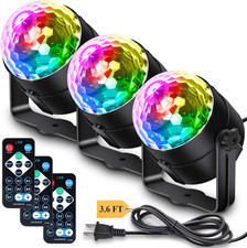 3-Pack Disco Ball DJ Party Lights Sound Activated Remote Control, 12 Modes Sta