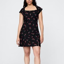 Gap Cherry Dress linen cherry print square neck mini womens Black (medium) girly