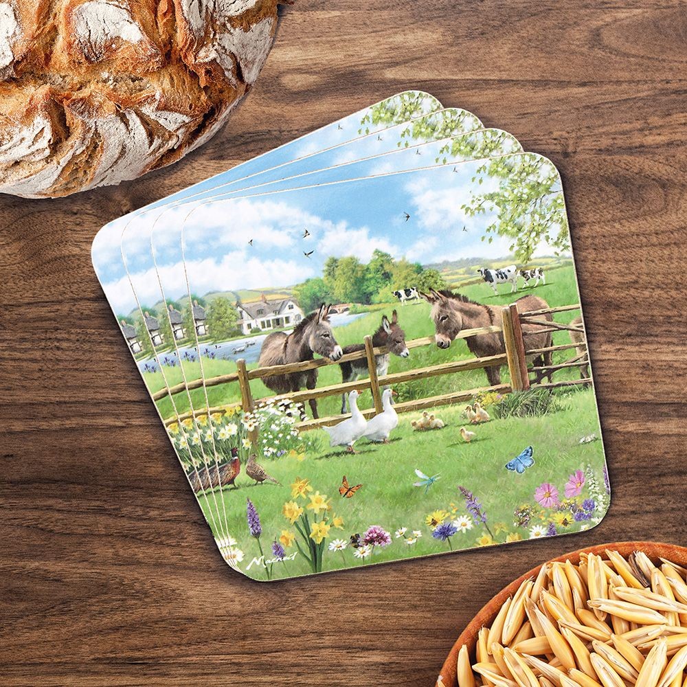 Donkey Farm Coasters - Set of 4 - Macneil Lesser & Pavey Gift NEW