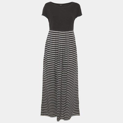 Weekend Max Mara Maxikleid schwarz weiß gestreift Baumwolle Strick Seide S