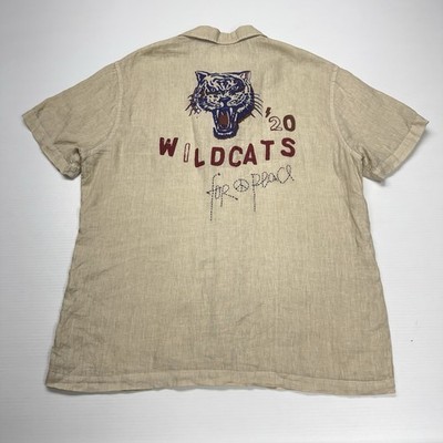 Ouigi Theodore Sun Stone 1920 Wildcats Loop Collar Button Up Mens Shirt L Beige