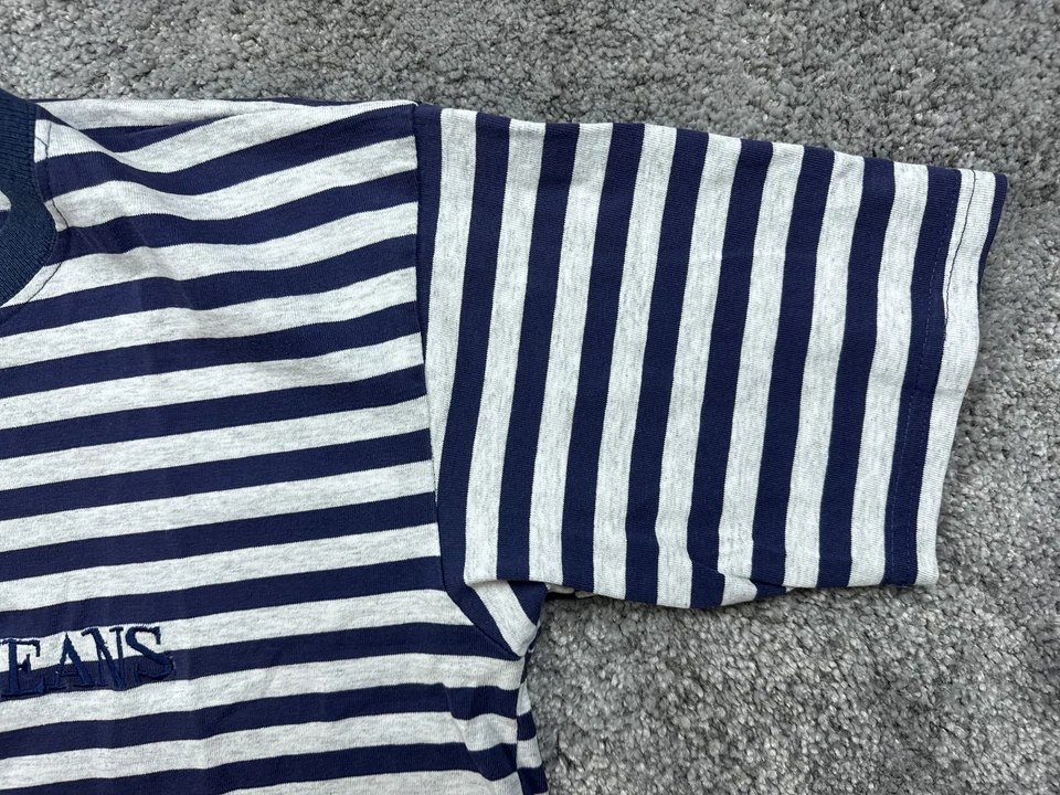 Camisa Jeans Guess De Colección Para Hombre Mediana Azul Blanco Rayas EE. UU. Bordada Años 90 Camiseta Foto 2 de 4