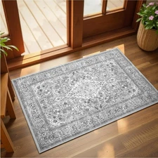 Grey Small Washable Area Rug, 2x3 Boho Vintage Entryway Rugs, Soft Non Slip F...