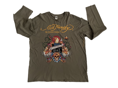 Ed Hardy by Christian Audigier Graphic Long Sleeve T-Shirt Army