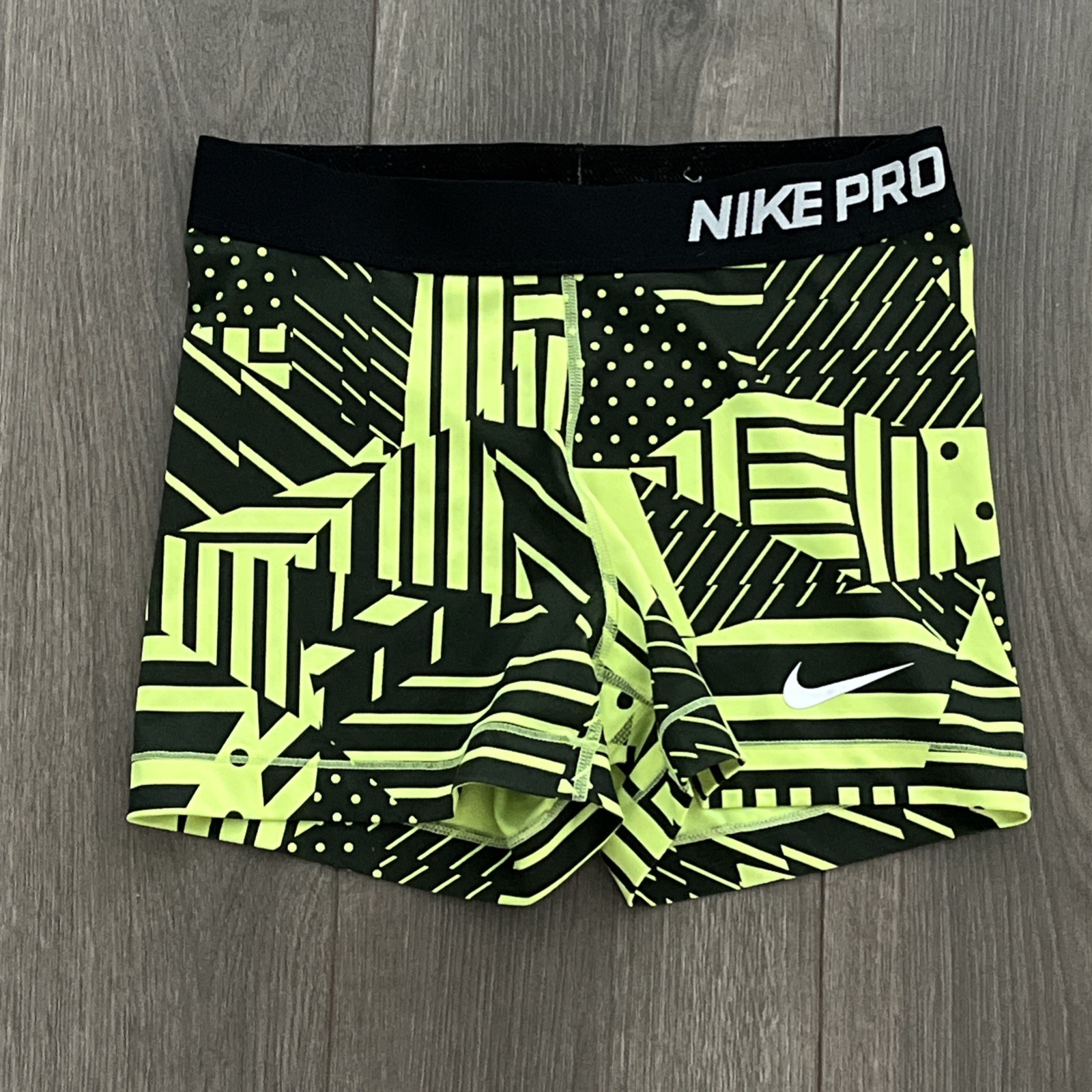 Nike Pro Athletic Spandex Shorts Womens M Black/Neon Green