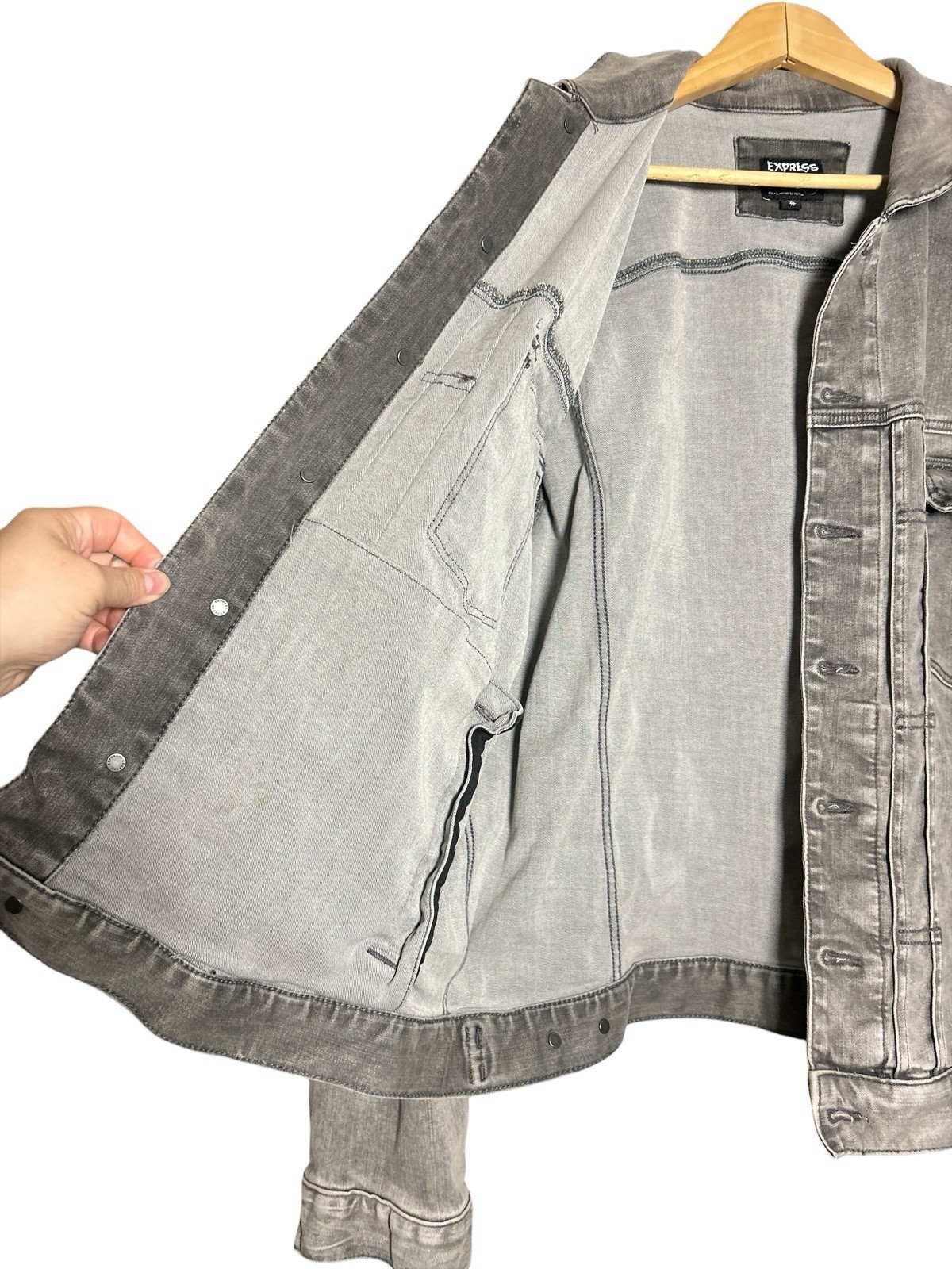 Men’s Express Hyper Stretch Button Front Gray Was… - image 3