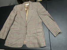 Talbots Plaid Wool Blend Pockets, 2 Buttons Blazer Jacket Cream Sz 12P
