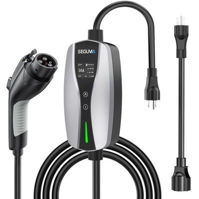 Level 1/2 EV Charger, 16Amp Adjustable Current NEMA 5-15 Plug/NEMA 6-20 Adapt...