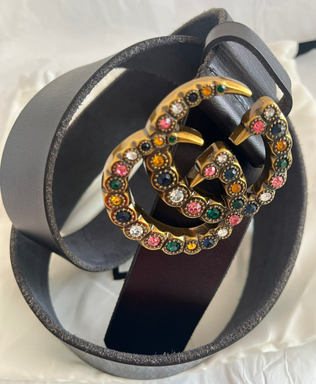 Gucci Black Women's Belt with Color Stone's GG Buckle Size 80 cm Fit's 26-28 W