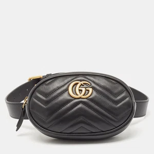 Sac ceinture Gucci noir matelasse cuir mini GG Marmont