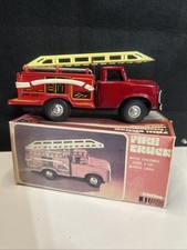 1970's-FIRE TRUCK FRICTION TIN TOY WITH SOUND EFFECTS MF 163 RARE IN BOX