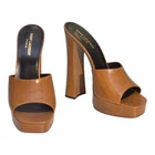 Saint Laurent Boogie 110 lizard-effect caramel brown leather platform YSL mules