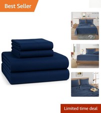 Elegant Estate Blue King Flannel Sheet Set - 4-Piece Cozy Bedding for Winter