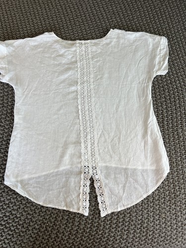 Terzo Millennio White Short Sleeve Women Blouse Size L Made in Italy 100% Linen - Picture 10 of 15