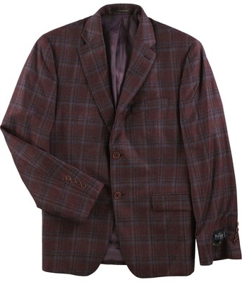 Tasso Elba Mens Plaid Felt Two Button Blazer Jacket, Purple, 38 Short