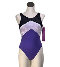 Gilda Marx VTG 90s Cotton Velvet Colorblock Dance Leotard Adult XS Y/J Purple