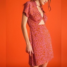 NEW Free People Marsaliie Mini Dress Short Sleeve Cutout Tie-Wast Womens M $128