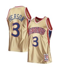 Men's Mitchell Ness Allen Iverson Gold Philadelphia 76ers 75th Anniv Large